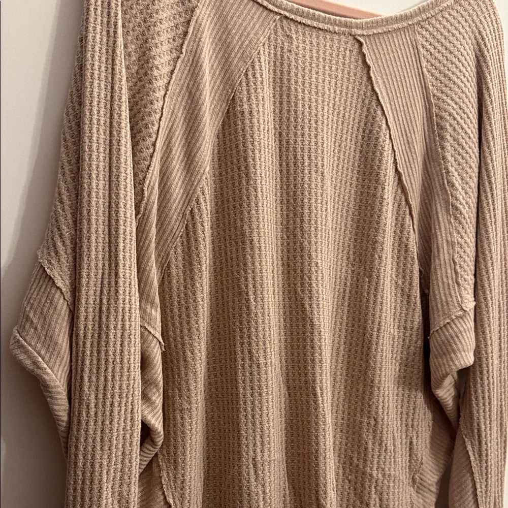 FP We The Free Size XS Tan Santa Clara Textured Thermal Long Sleeve V-Neck Top - Picture 14 of 14
